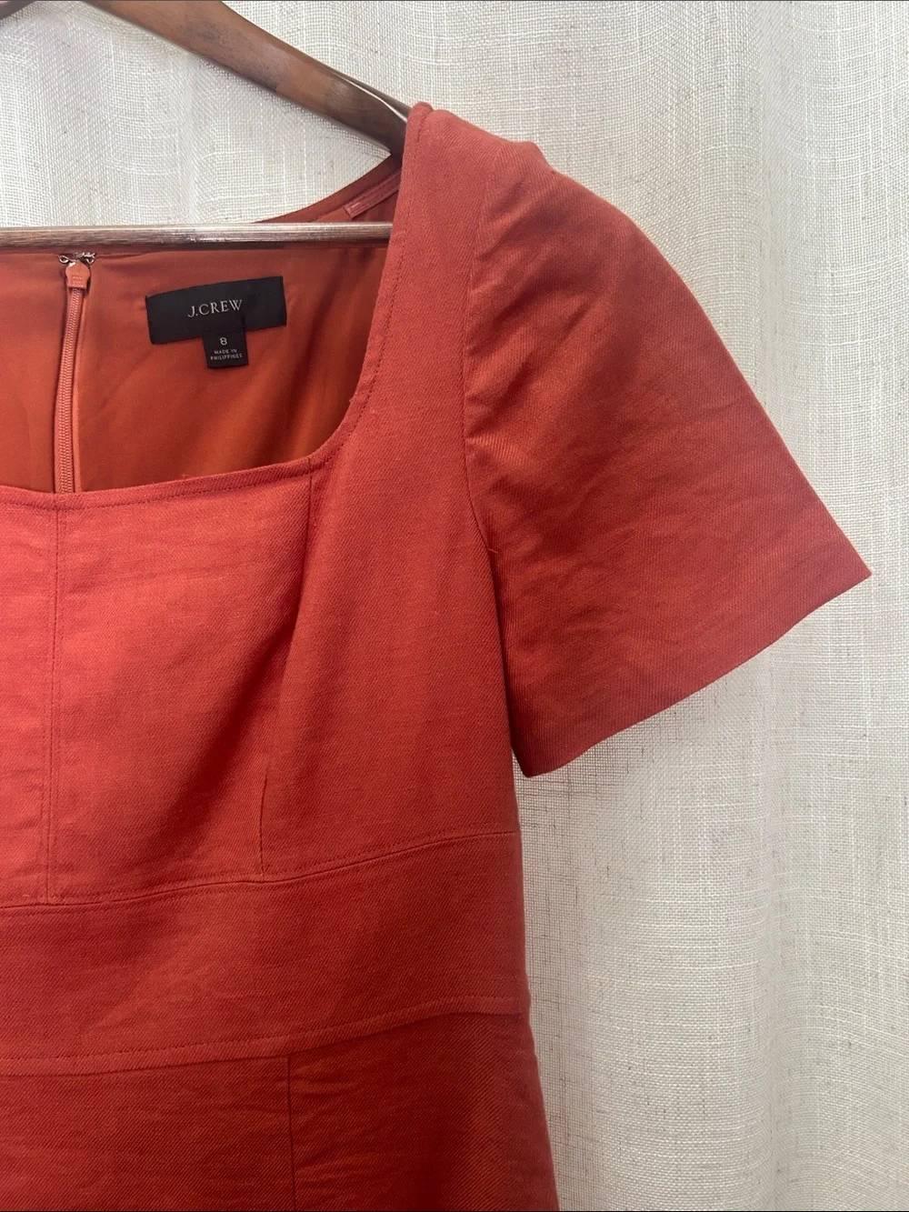J. Crew Rust Short-Sleeve Square Neck Sheath Dress Size 8 Excellent Condition